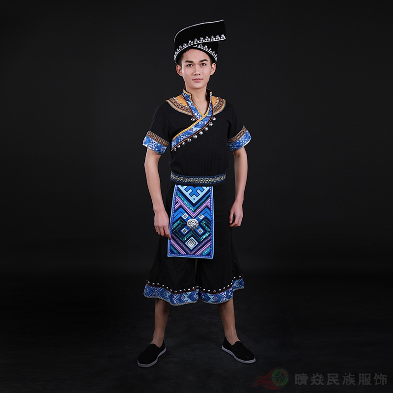 晴焱定制 黑色壮族男装民俗景区舞台舞蹈表演演出服饰