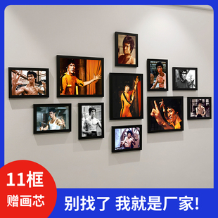 简约客厅装饰挂墙相框李小龙截拳道经典武打明星海报酒吧照片墙