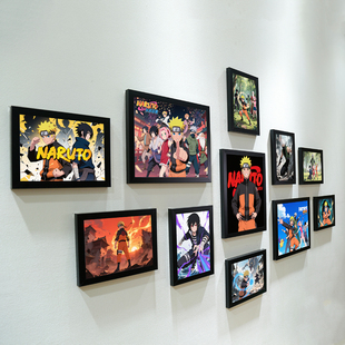 新款火影忍者海报挂画鸣人佐助装饰相框画客厅沙发背景墙照片墙