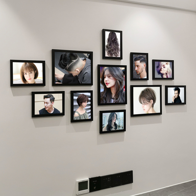 新款理发店墙面装饰画美发照片墙