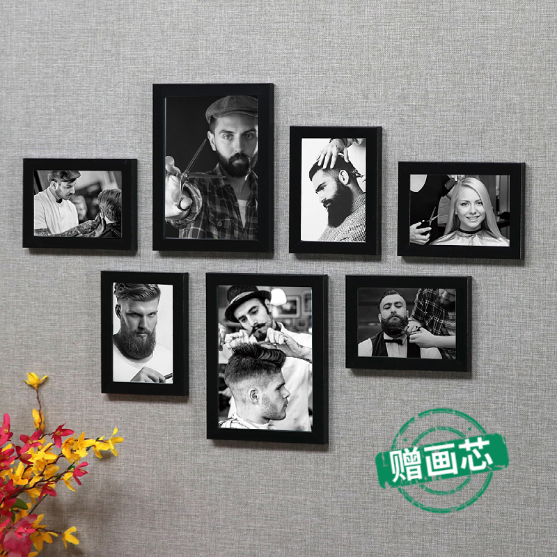 理发店墙面装饰画背景墙相框美发店个性发型图片挂画墙壁画照片墙图片