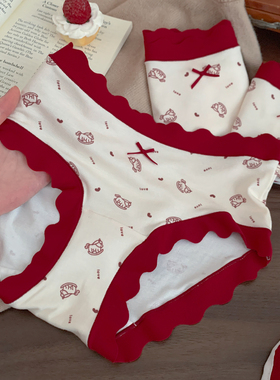 元气小马~高颜值红色马年本命年内裤女7a级抗菌甜美风女士三角裤