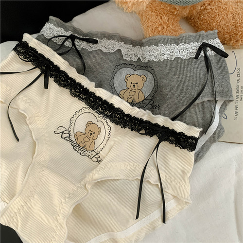 可爱小熊蕾丝花边原创少女内裤