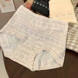 女士舒适透气亲肤纯棉平角裤 雾织花笺 费尔岛高级感女生甜美内裤