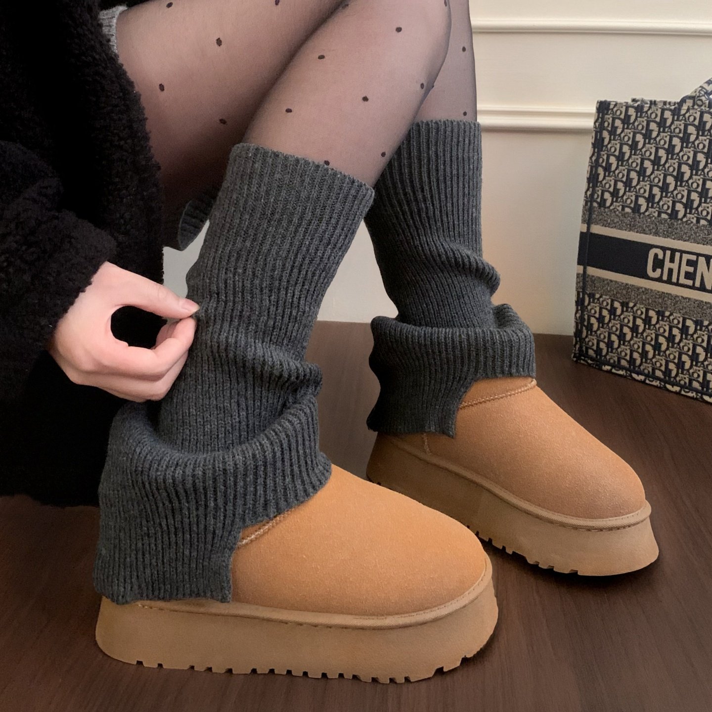 日系灰色针织叠穿堆堆袜白色袜子雪地靴黑色保暖护小腿袜套女秋冬,女士内衣/男士内衣/家居服,长筒袜,淘宝优惠券,粉丝福利购,淘宝优惠卷