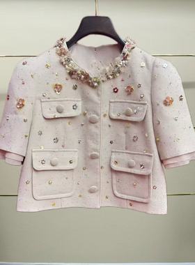 肆正品25夏花朵装饰钉珠短外套LF25X51SC326-250