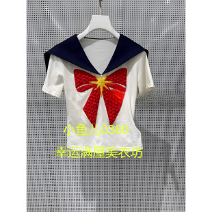 22夏百搭蝴蝶結(jié)減齡T恤UY22232T114001 商場正品 220