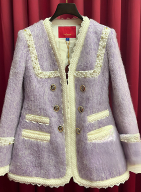正品23冬 学院风紫色西装外套LF23D31SC131-230