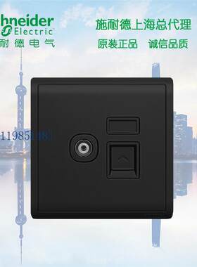 施耐德开关插座 丰尚系列 电视+电脑TV信息插座 丰尚黑电视电脑