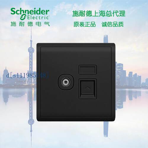施耐德开关插座 丰尚系列 电视+电脑TV信息插座 丰尚黑电视电脑