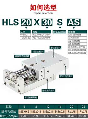 滑台气缸HLS8X30S 6X10S HLSL12X20S 16X40S 20X50S 25X75SX100SA
