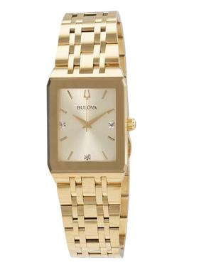 代购BULOVA宝路华男士腕表计时夜光防水秒针金属钢带金色矩形