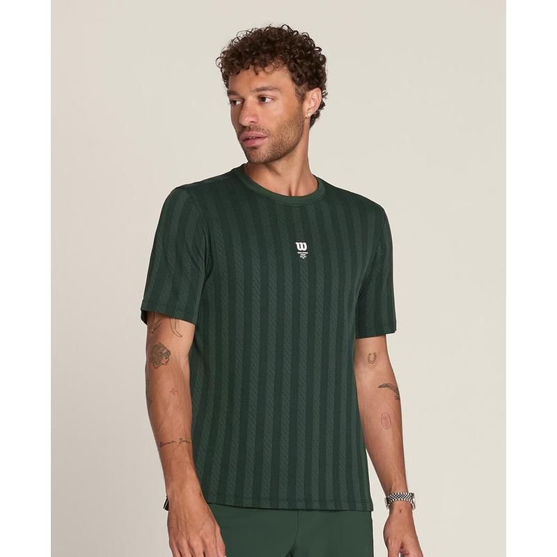 代购Wilson威尔胜男士运动T恤速干透气排汗舒适贴身条纹设计短袖