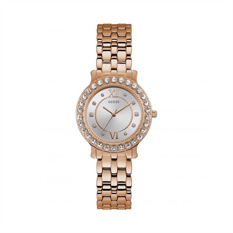 GUESS 盖斯手表Blush女玫瑰金时尚休闲镶钻石英女表 W1062L3