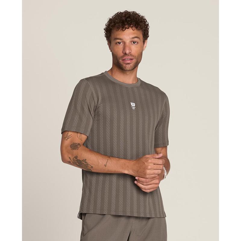 代购Wilson威尔胜男士运动T恤透气快干排汗舒适贴身条纹设计短袖