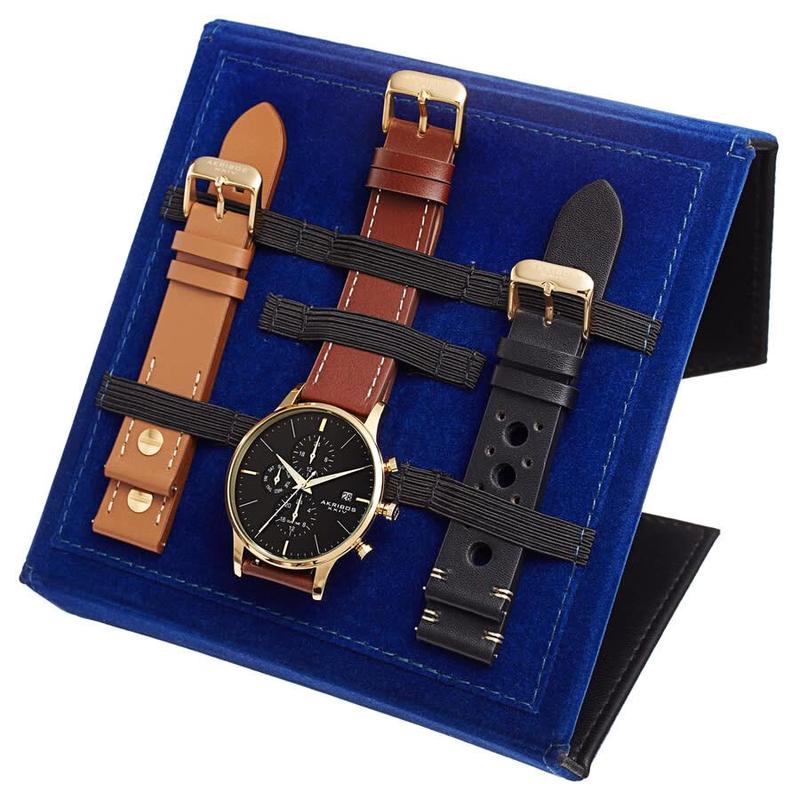 代购Akribos XXIV男士腕表夜光日期双时区日历皮带金属防水钢壳