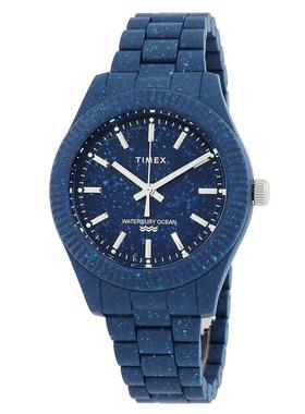 代购Timex天美时男士腕表夜光计时日期指针树脂蓝色防水钢带