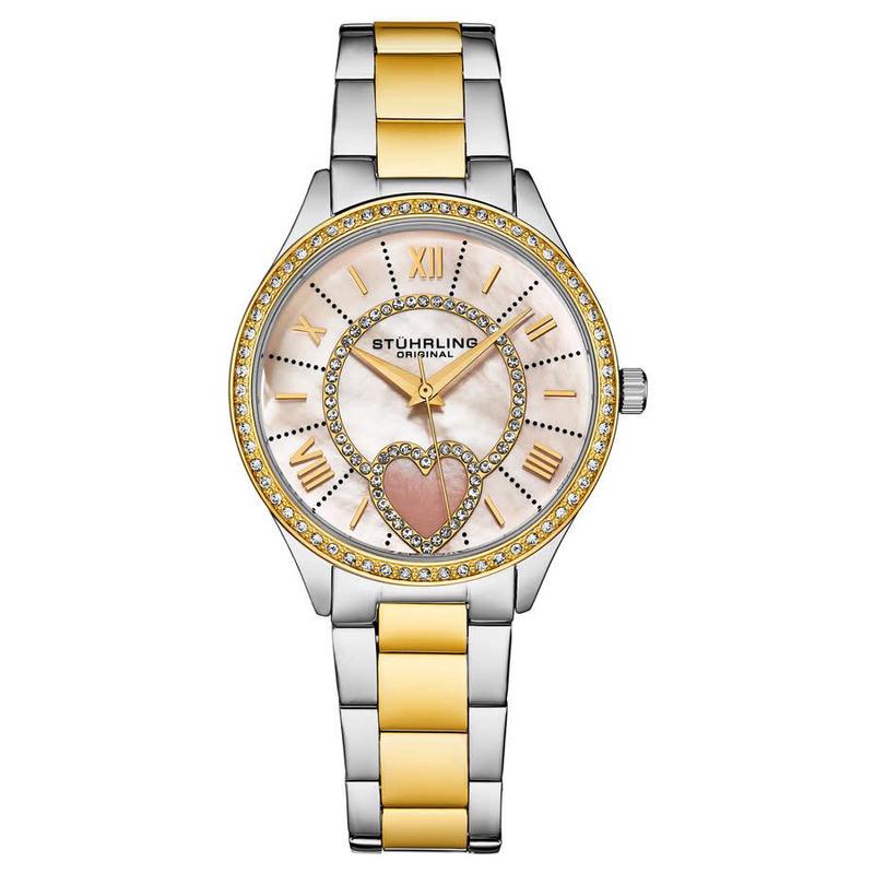 代购Stuhrling女士腕表计时夜光日期走时钢带双色镶钻防水商务