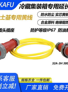 冷藏车冷链集装箱黄色马士基延长线IP67防水插头座32A3H 380-440V
