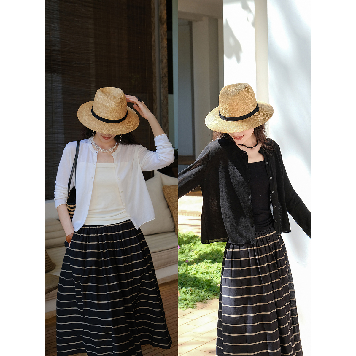 圆领长袖轻盈通透可水洗针织开衫