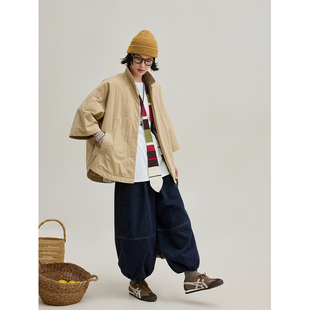 麻霖2025秋装新品100%纯棉加厚廓形宽松衬衫式可机洗棉衣外套