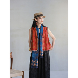 麻霖22姆米桑蚕丝混纺红云纱植物染兔子草莓红色印花新中式马甲