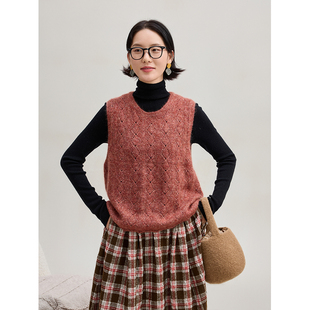 麻霖山羊绒绵羊毛拉绒花式纱软糯镂空花针肌理感文艺休闲针织马甲