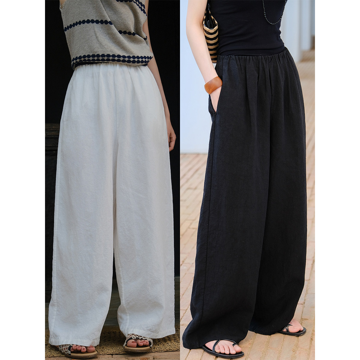 麻霖亚麻莱赛尔垂坠丝滑内包暗松紧腰显高显瘦休闲阔腿直筒长裤,女装/女士精品,休闲裤,淘宝优惠券,粉丝福利购,淘宝优惠卷