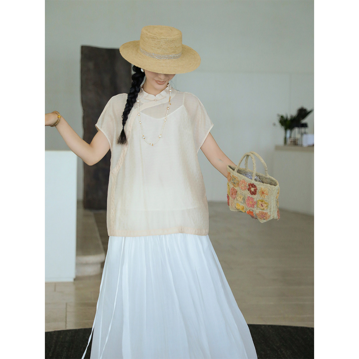 麻霖清透感桑蚕丝人棉小花朵暗纹提花手工盘扣新中式半包袖上衣,女装/女士精品,衬衫,淘宝优惠券,粉丝福利购,淘宝优惠卷