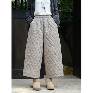 麻霖高支高密桑蚕丝棉面里同料90白鹅绒加厚保暖休闲九分羽绒裤