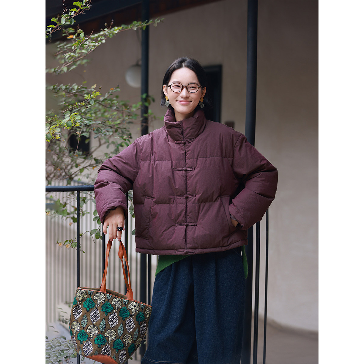 麻霖2025冬装新品高支高密色织棉立领95白鸭绒新中式羽绒服外套