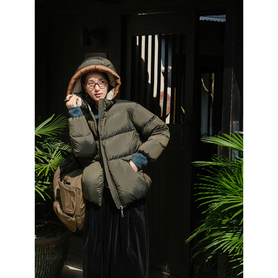 帽檐撞色哑光质感保暖带帽羽绒服