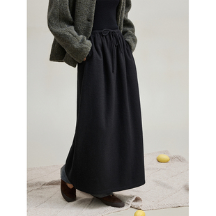 麻霖强缩绒绵羊毛混纺薄呢绒感软糯亲肤文艺显瘦长款优雅半身裙
