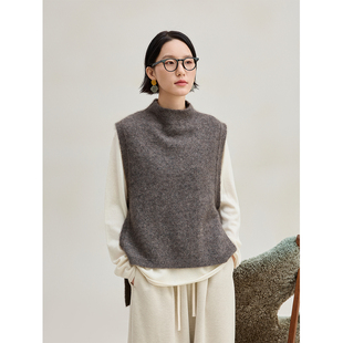 麻霖冬装新品山羊绒绵羊毛混纺拉绒花纱文艺休闲保暖显瘦针织马甲