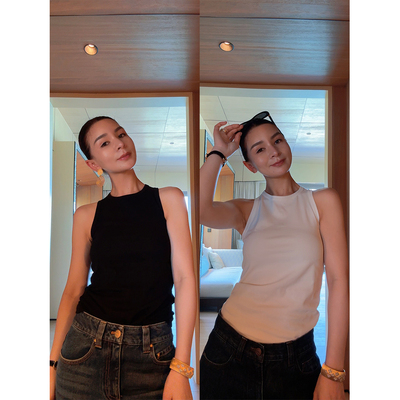 麻霖修身坑条棉工字背心打底上衣