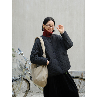 麻霖文艺经典菱形格绗线时髦面里同料廓形感茧型显瘦保暖棉衣棉服