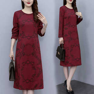 小个子连衣裙高端大气上档次中年妈妈秋冬高级感大码 红色气质裙子