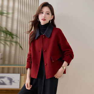 双面羊绒短款大衣小个子冬天红色喜妈妈婚宴装外套爆款新款羊毛呢