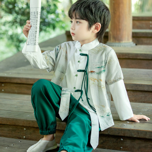 男童秋季汉服唐装套装儿童宝宝长袖秋装春秋超仙高端古装汉服童装