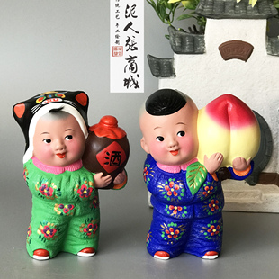 新品天津特产泥人张彩塑 祝酒 献寿 纯手工绘制精美桌面小摆件