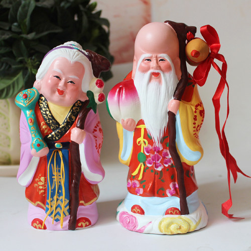 天津泥人张彩塑寿桃送祝寿寿人