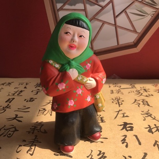 天津泥人张彩塑非遗作品泥娃娃侉妮纯手工艺品中国风乡村特色摆件