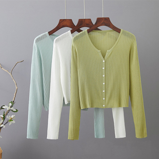 防晒衫 夏季 长袖 女短款 高腰配裙洋气薄外搭披肩空调房上衣 针织开衫