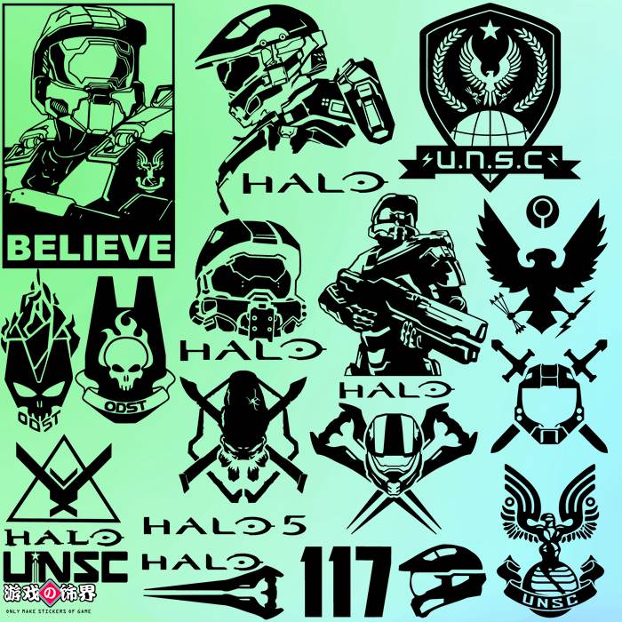 游戏饰界 光晕 光环 Halo XBOX 士官长 星盟汽车主机电脑镂空贴纸