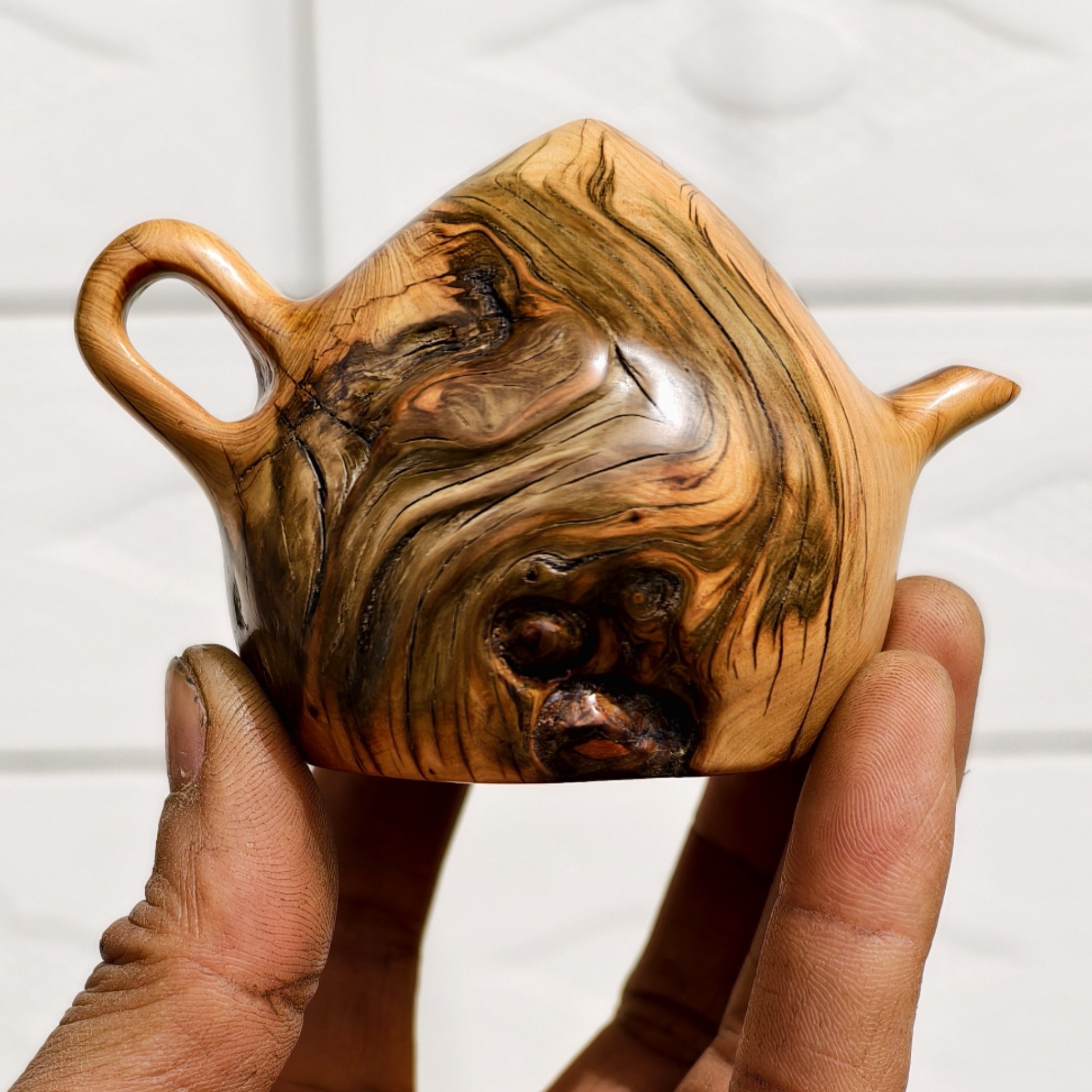 守一孤品◆崖柏把把壶小手把件手工雕刻打麻将把把糊口袋解压木雕