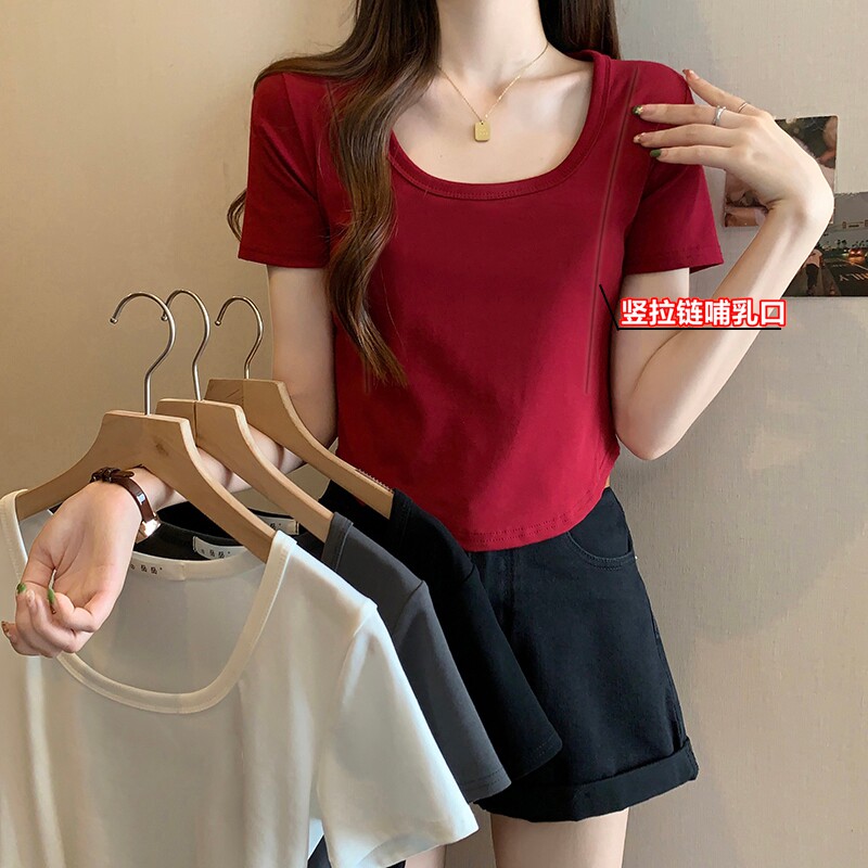 哺乳衣2025夏季短袖T恤母乳衣服外出两侧竖拉链方便产后喂奶上衣