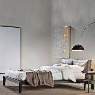 意式 极简实木床软包靠背简约现代床1.8米1.5米设计师白蜡木床高端