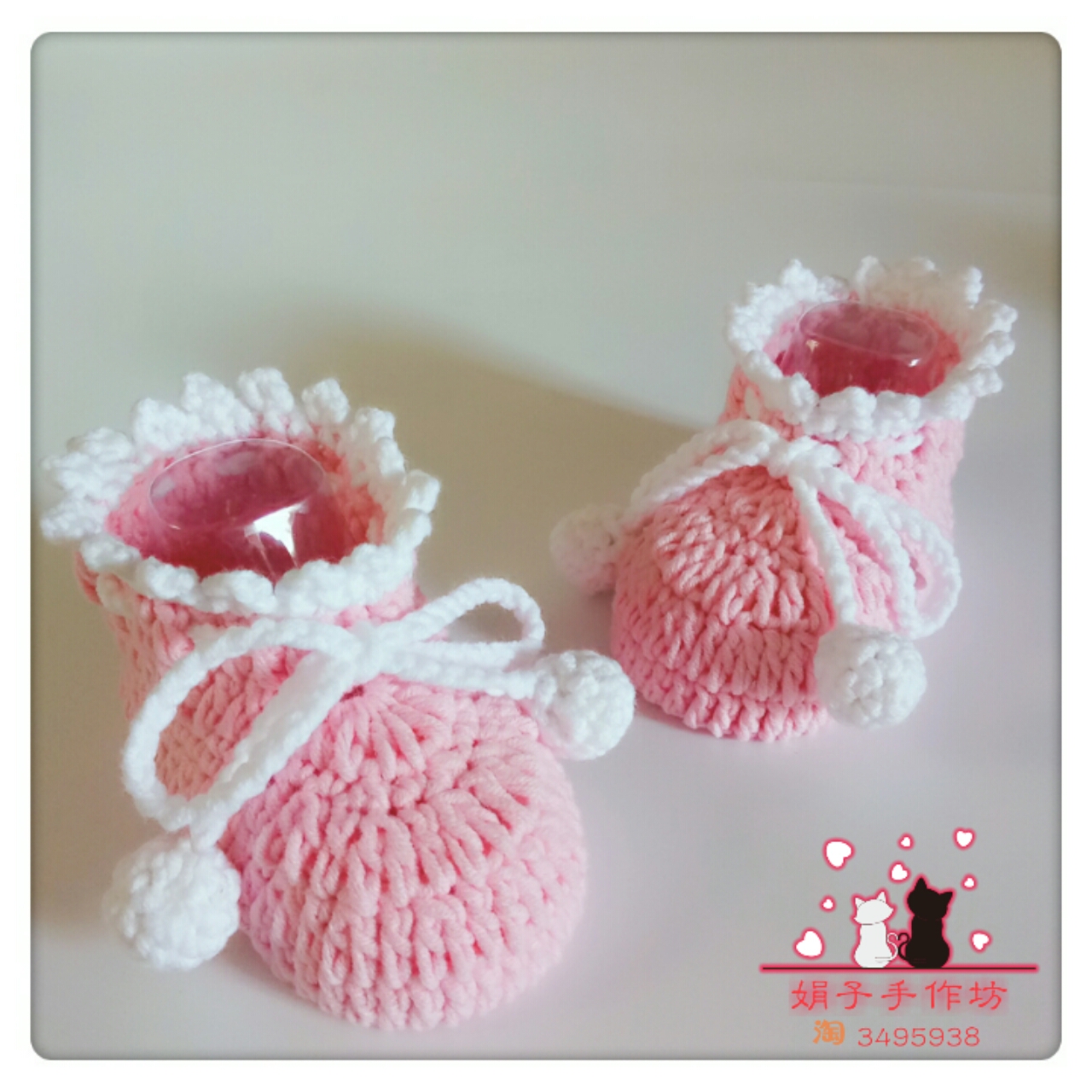 粉色系带短靴婴儿学步鞋