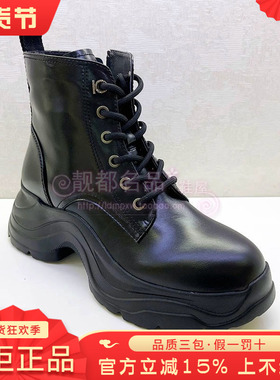 正品KISSCAT接吻猫女靴热销冬季新款牛皮粗跟系带短靴KA54719-57