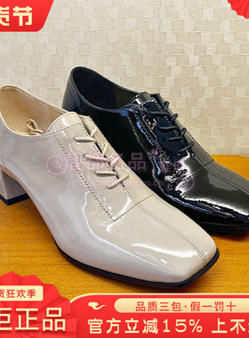 正品蹀愫ts女鞋热销春新款百搭系带中粗跟圆头深口单鞋TA54147-11